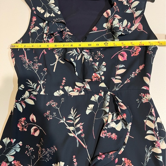 Banana Republic Dress Preppy Navy Floral Faux Wrap High low Lined side‎ zip 8 - Picture 5 of 9